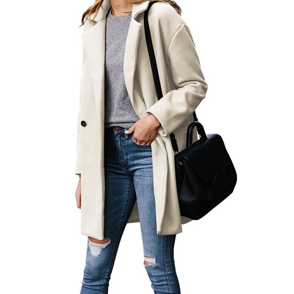 FSHAOES Wool Blend Pea Coats Jackets Notched Lapel Single Breasted Medium - Picture 1 of 1